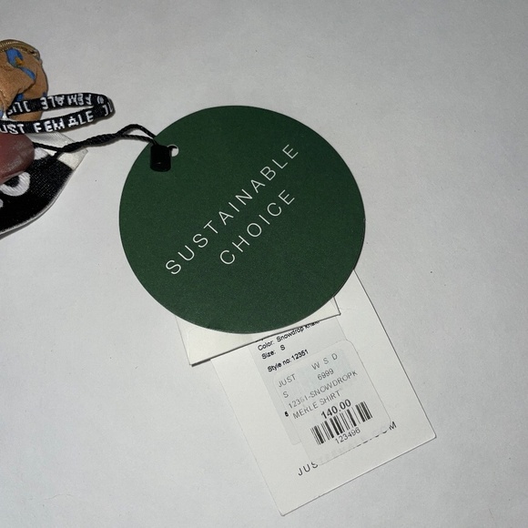 JUST Female long sleeve button down tunic organic cotton tan blue floral small - Picture 8 of 9